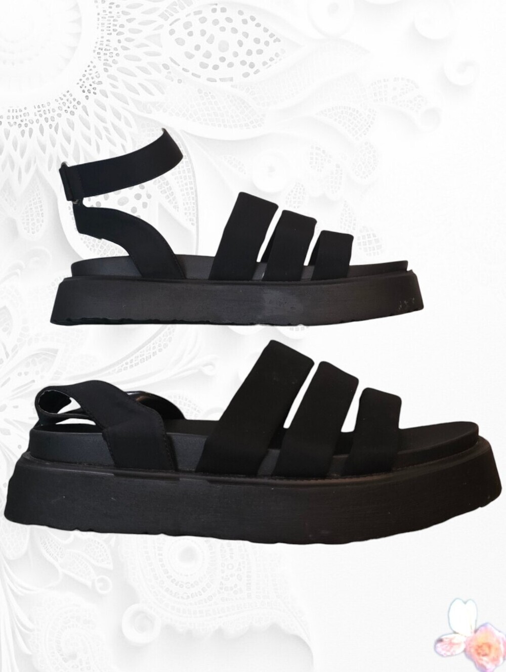 Topshop Black Chunky Platform Sandals Flatform Ankle Strap EU40 US 9.5